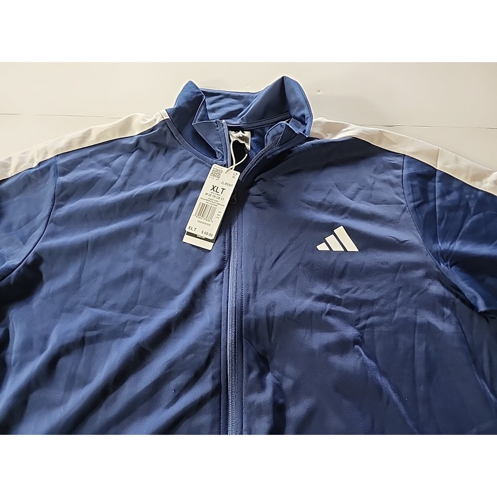 adidas Men's XLT 3-Stripes Colorblock Track Jacket Navy Blue White JL8597 NWT - Picture 6 of 12